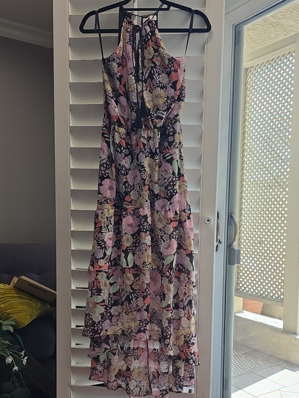 Melrose and Market Black Floral High-Low Halter Dress